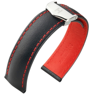 Hirsch Speed Uhrenarmband für TAG Heuer Faltschliesse Schwarz mit Roter Naht