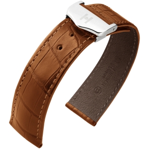 Hirsch Voyager Uhrenarmband für Omega Faltschliesse Louisiana Alligator Goldbraun