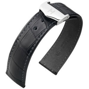 Hirsch Voyager Uhrenarmband für Omega Faltschliesse Louisiana Alligator Schwarz