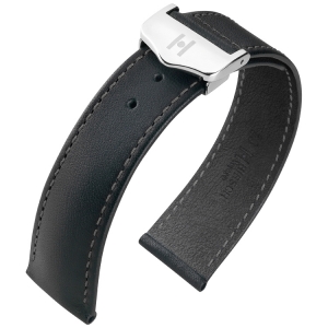 Hirsch Voyager Uhrenarmband für Omega Faltschliesse Italienisches Kalbsleder Schwarz