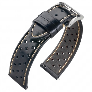 Rally Uhrenarmband Perforiertes Kalbsleder Schwarz