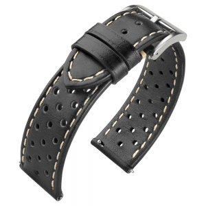 Rally Uhrenarmband Perforiertes Kalbsleder Schwarz