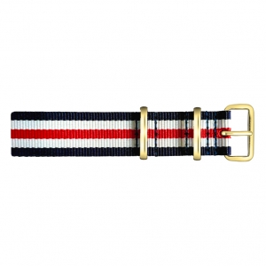 Paul Hewitt NATO Uhrenarmband Marineblau Weiss Rot mit Goldener Schliesse 20mm