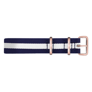 Paul Hewitt NATO Uhrenarmband Marineblau Weiss mit Roségoldener Schliesse 20mm