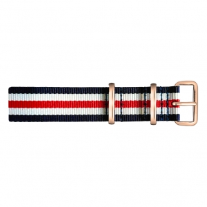Paul Hewitt NATO Uhrenarmband Marineblau Weiss Rot mit Roségoldener Schliesse 20mm