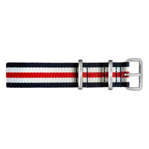 Paul Hewitt NATO Uhrenarmband Marineblau Weiss Rot mit Stahl Schliesse 20mm
