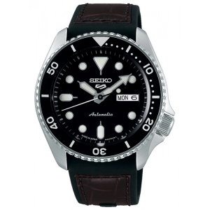 Seiko 5 Sports SRPD55 hrenarmband Gummi Schwarz, Leder Braun 22mm