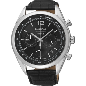 Seiko Quartz Uhrenarmband SSB097P1 Leder Schwarz