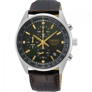 Seiko Quartz Chronograph Uhrenarmband SSB385 Leder Braun 22mm