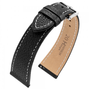 Hirsch Bologna Uhrenarmband Strukturiertes Epsom Kalbsleder Schwarz