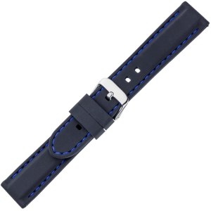 Schwarzes Gummi Uhrenarmband - Blaue Naht