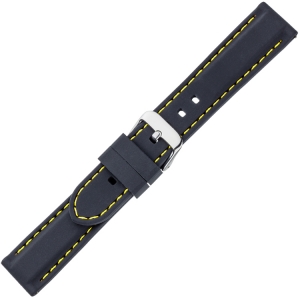 Schwarzes Gummi Uhrenarmband - Gelbe Naht