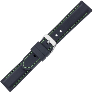 Schwarzes Gummi Uhrenarmband - Grüne Naht