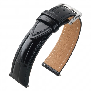 Kalbsleder Crocograin Uhrenarmband Glänzend Schwarz