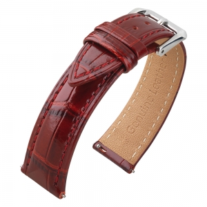 Kalbsleder Crocograin Uhrenarmband Glänzend Weinrot