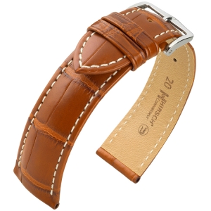 Hirsch Connoisseur Uhrenarmband Louisiana Alligatorleder Matt Cognac