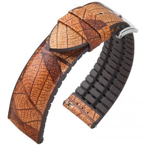 Hirsch Leaf Performance Uhrenarmband Echtes Blatt Braun / Kautschuk Braun