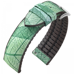 Hirsch Leaf Performance Uhrenarmband Echtes Blatt Grün / Kautschuk Braun