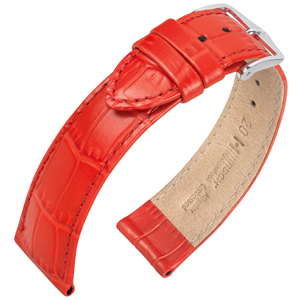 Hirsch Louisianalook Alligatorprint Uhrenarmband Rot - 14mm