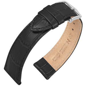 Hirsch Louisianalook Alligatorprint Uhrenarmband Schwarz