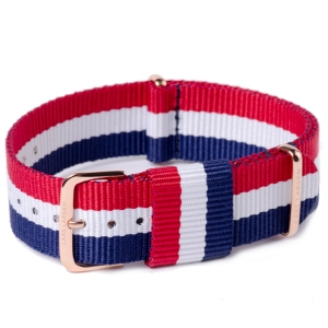 LLarsen / Lars Larsen 20mm NATO Strap Blue White Red Nylon - Rose-/Gelbgold