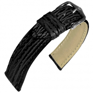 Hirsch Shark Uhrenarmband Echtes Haileder Schwarz