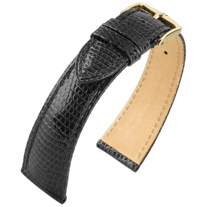 Hirsch Berlin Lizard Uhrenarmband Eidechsenleder Schwarz