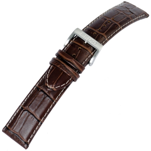 Seiko Uhrenarmband Alligatorgrain Kalbsleder Braun mit Weisser Naht - 22 mm