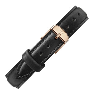 Daniel Wellington 12mm Petite Sheffield Uhrenarmband Leder Schwarz mit Roséschliesse