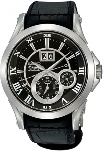 Seiko Premier Uhrenarmband SNP037 Leder Schwarz