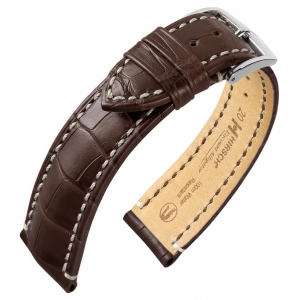 Hirsch Viscount Louisiana Alligator Uhrenarmband 100m WR Halb-Matt Braun