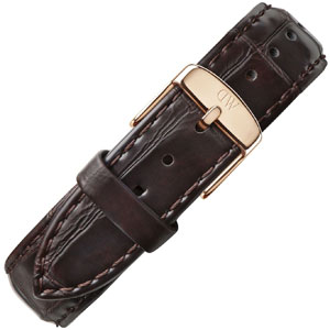 Daniel Wellington 20mm Classic York Uhrenarmband Crocograin Leder Dunkelbraun mit Roséschliesse