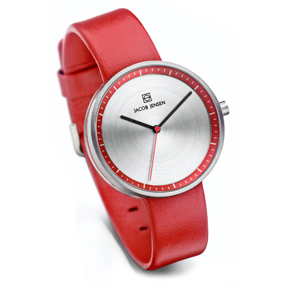 Jacob Jensen Uhrenarmband Strata 283, Leder Rot 16mm