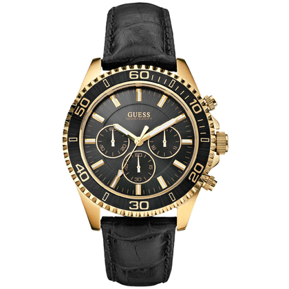 Guess Uhrenarmband W0171G3 - Schwarzes Leder mit Kroko-Struktur