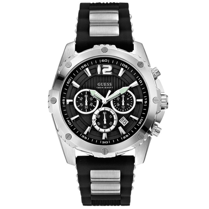 Guess Uhrenarmband W0167G1 Intrepid - Schwarzer Gummi mit Stahl