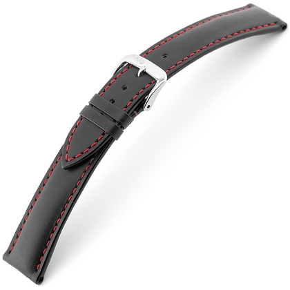 Rios Smart Uhrenarmband Rindsleder Schwarz mit Roter Naht