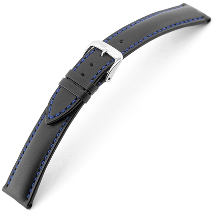 Rios Smart Uhrenarmband Rindsleder Schwarz mit Blauer Naht