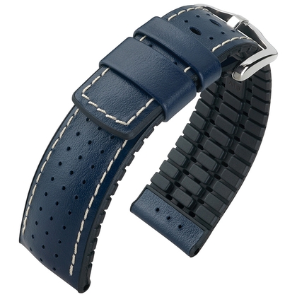 Hirsch Tiger Performance Uhrenarmband Schwarz / Blau / Kautschuk / Leder 300m WR
