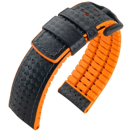 Hirsch Ayrton Performance Uhrenarmband Schwarz / Orange / Leder / Kautschuk 300m WR