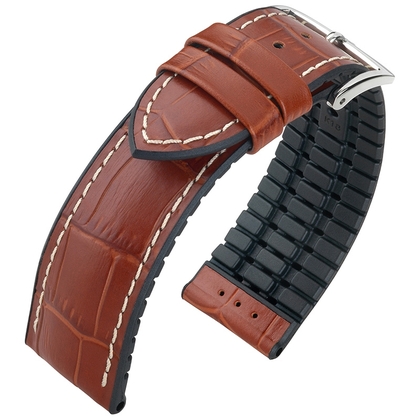 Hirsch George Performance Uhrenarmband Goldbraun / Schwarz / Leder / Kautschuk 300m WR