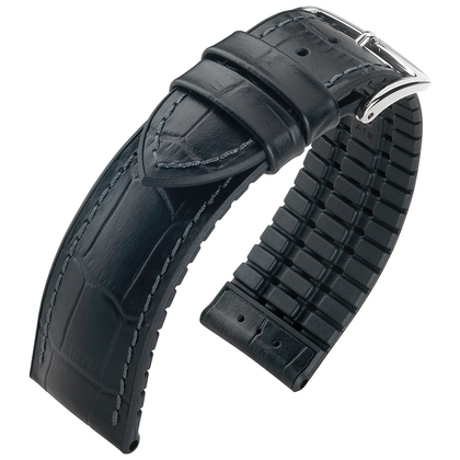 Hirsch Paul Performance Uhrenarmband Schwarzes Leder auf Kautschuk 300m WR