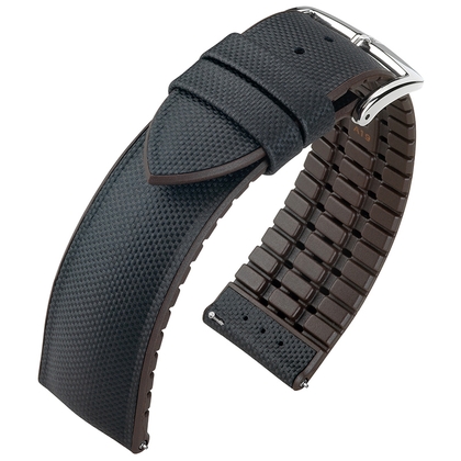 Hirsch Arne Performance Uhrenarmband Schwarzes Leder / Brauner Kautschuk