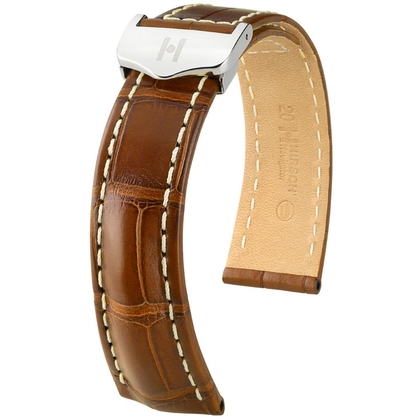 Uhrenarmband für Breitling Faltschliesse - Hirsch Navigator Louisiana Alligator Matt Goldbraun