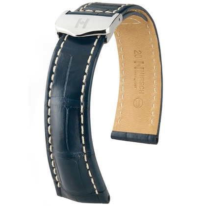 Uhrenarmband für Breitling Faltschliesse - Hirsch Navigator Louisiana Alligator Matt Blau