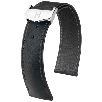 Hirsch Voyager Uhrenarmband für Omega Faltschliesse Italienisches Kalbsleder Schwarz