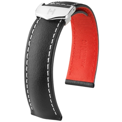 Hirsch Speed Uhrenarmband für TAG Heuer Faltschliesse Schwarz mit Weisser Naht