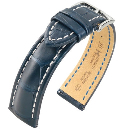 Hirsch Capitano Louisiana Alligator Uhrenarmband 100m WR Halb-Matt Dunkelblau