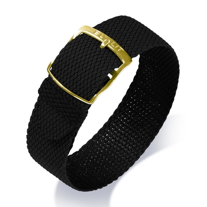 Eulit Perlon Uhrenarmband Kristall Schwarz mit goldfarbiger Schliesse