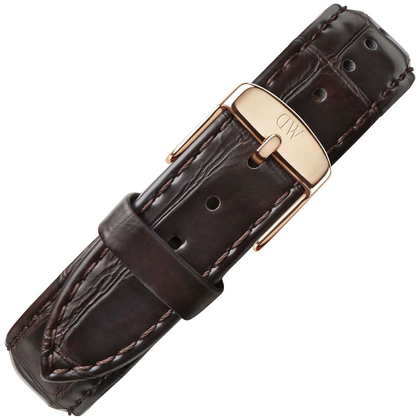 Daniel Wellington 18mm Uhrenarmband Classic York Crocograin Leder Dunkelbraun Roséschliesse