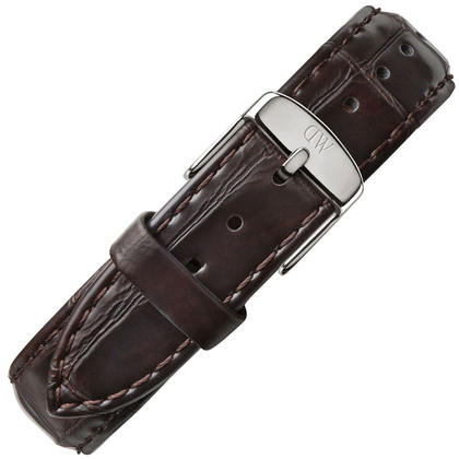 Daniel Wellington 18mm Uhrenarmband Classic York Crocograin Leder Dunkelbraun Stahlschliesse